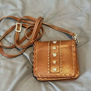 Brown Brighton Leather Crossbody Mini Bag/wallet with Heart Accents